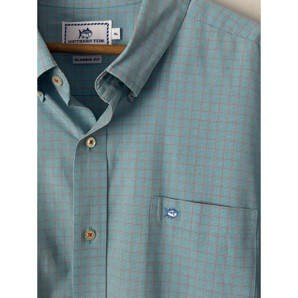 Southern Tide Men's XL Classic Fit Button Down Shirt Aqua Plaid 100% Cotton 0328